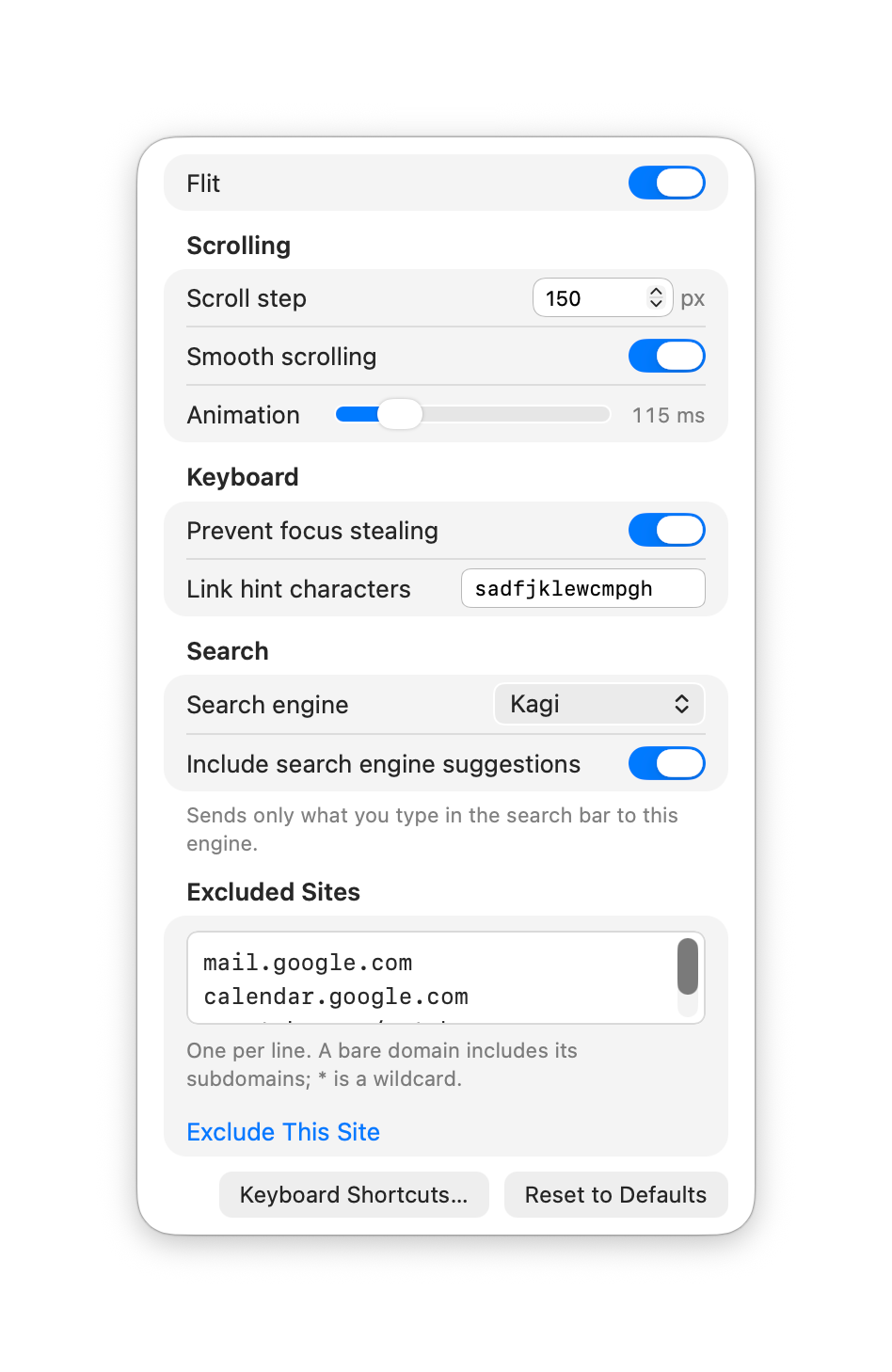 Settings live in the toolbar popover.